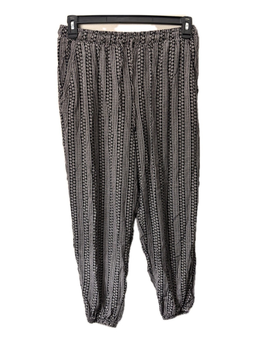 Primark Black & White Boho Print Jogger Pants Size 12 (US) Elastic Waist